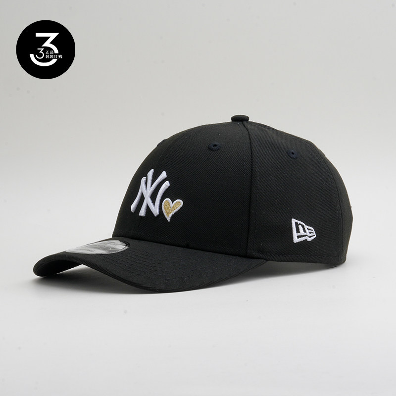 韩国代购NEWERA纽亦华帽子940硬顶大标NY金色爱心MLB棒球帽黑色