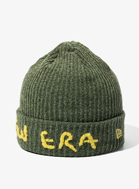 韩国代购NEWERA纽亦华Mol Yarn毛线材质折叠款保暖冷帽绿色黄字母