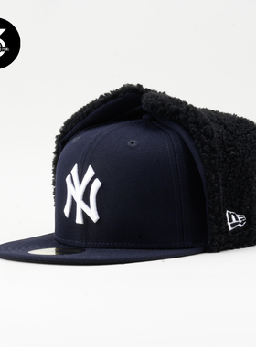 韩国代购NEWERA纽亦华5950平沿全封闭棒球帽羔羊绒雷锋帽NY藏蓝色