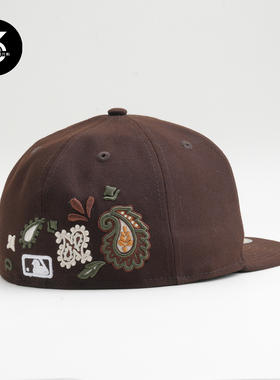 韩国代购NEWERA纽亦华佩斯利花纹5950平沿全封闭棒球帽NY洋基棕色