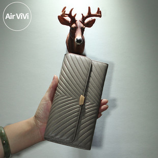 Airvivi-15S88-定制头层牛皮长款钱包真皮钱包大容量女士翻盖钱夹