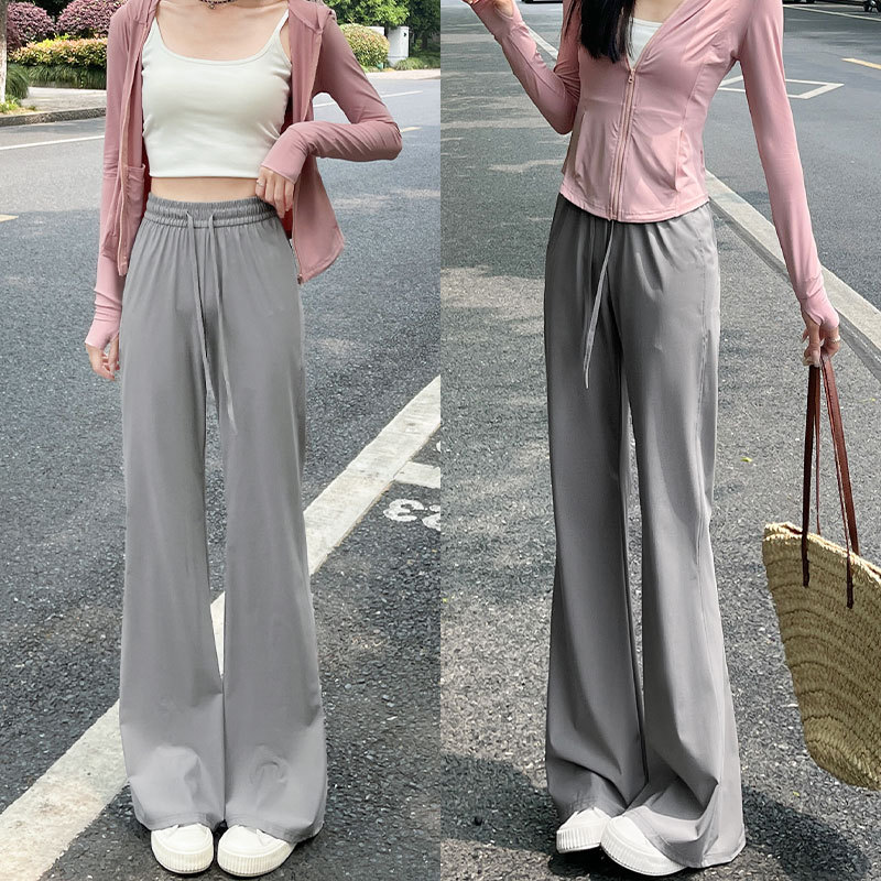 浅灰色冰丝防晒喇叭裤女夏季薄款高腰垂感速干运动微喇裤子