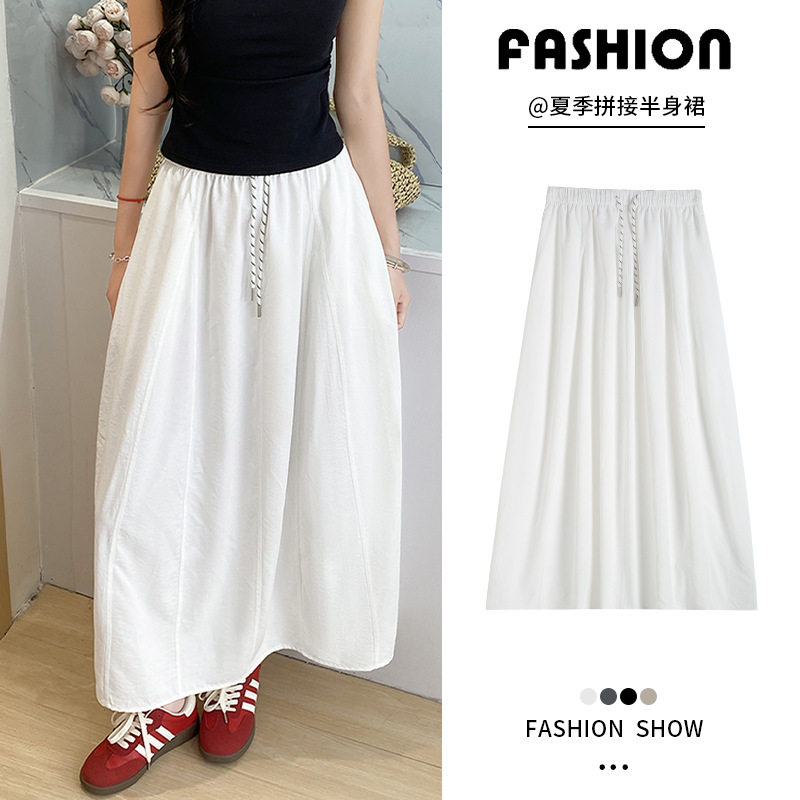 白色工装拼接半身裙女夏2025新款高腰垂感冰丝速干山本长裙