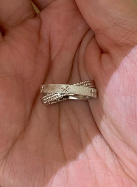 银色爆闪拉丝双环星芒轻奢戒指