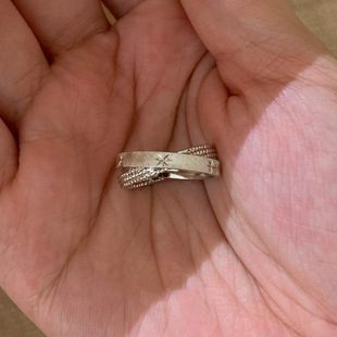 银色爆闪拉丝双环星芒戒指2026新款轻奢精致小众设计戒指饰品定制