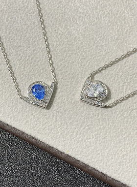 v金约瑟芬水滴海蓝宝项链女鹭羽白鹭皇冠v字形钻石个性锁骨链