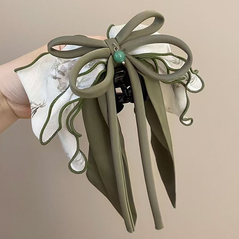 新中式古国风仙气蝴蝶结飘带抓夹女感后脑勺半披发盘发马尾夹