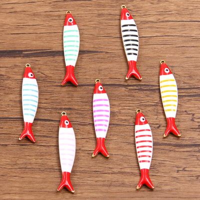 7色 7X39mm不锈钢金色珐琅滴油动物魅力双面小鱼吊坠 diy饰品配件