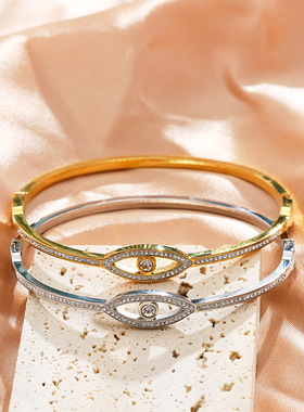 跨境货源欧美个性眼睛手镯 满钻窄版不锈钢闪亮泥巴钻眼睛手镯