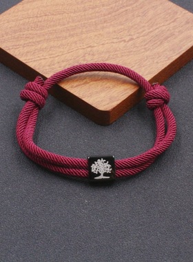 跨境热卖生命之树黑色不锈钢方形扣米兰双层编织手绳可调节情侣款