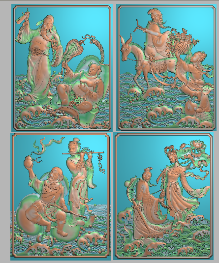 八仙精雕图八宝精品暗八仙灰度雕刻图八仙过海新款人物门板浮雕图