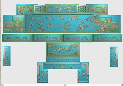 花鸟床仙鹤精雕图浮雕雕刻图灰度图鸳鸯蝙蝠 松鹤 洋花 荷花大床2
