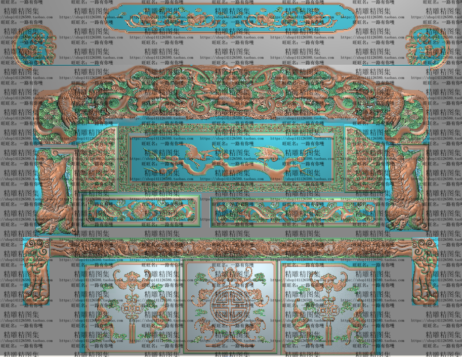 狮子沙发精雕图浮雕图檀雕松鹤宝座精品新麒麟沙发整套雕刻图花鸟
