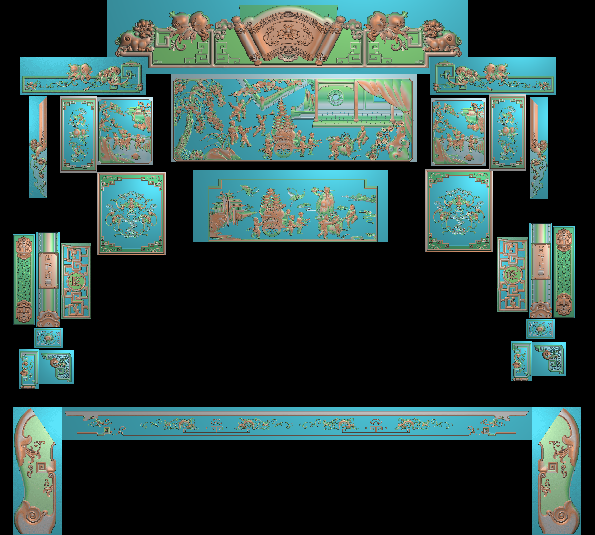 山水童子沙发精雕图人物吉祥套图浮雕图整套紫祥百子宝座雕刻图