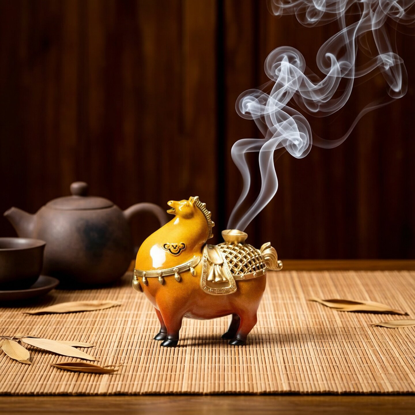 马年马上有钱纯铜香炉摆件