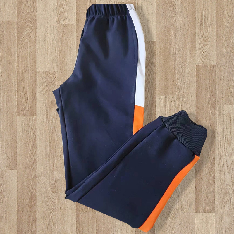 藏蓝色橘色白色宽杠收脚校服裤子