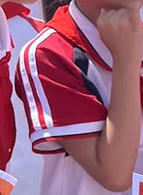 校服团体服短袖上衣夏白色拼红两道杠中小学生舒适运动翻领pole衫