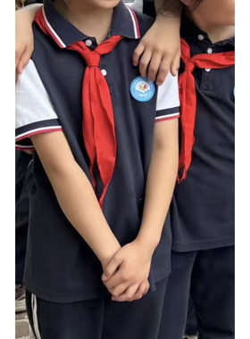 学生校服藏蓝色拼白短袖上衣夏中小学生舒适运动休闲夏翻领pole衫