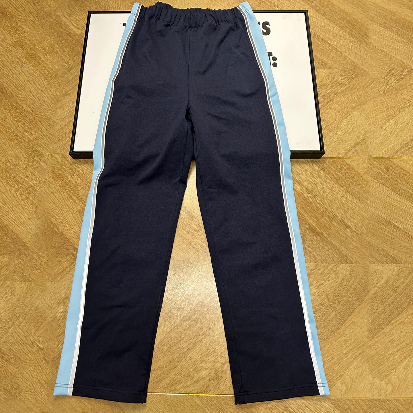校服裤子浅蓝色宽条长裤男女高初中小学生藏蓝色舒适直筒运动长裤