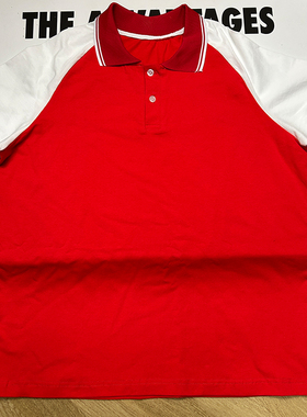 定制校服红色上衣拼接白色细边带短袖中小学生翻领休闲运动pole衫