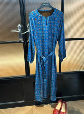 【蓝庭绮梦】100人丝香云纱宝相花长袖宽松连衣裙女