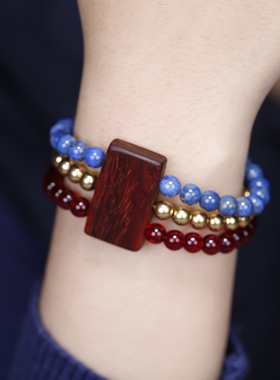 民族风佛珠手串印度小叶紫檀混搭青金石黄铜多圈手排手链女气质潮