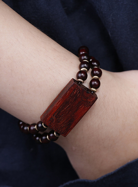 民族风佛珠手串印度小叶紫檀老料双圈交叉手排手链女文艺气质个性