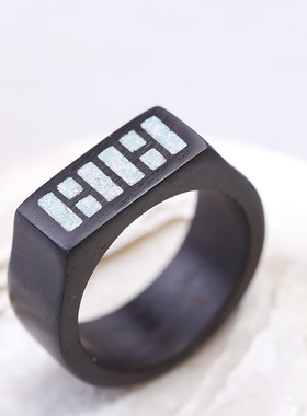 紫光檀六字真言木戒指个性定制