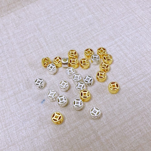 316钛钢精工真空镀18K金银色古铜钱隔珠水晶手链diy饰品配件材料