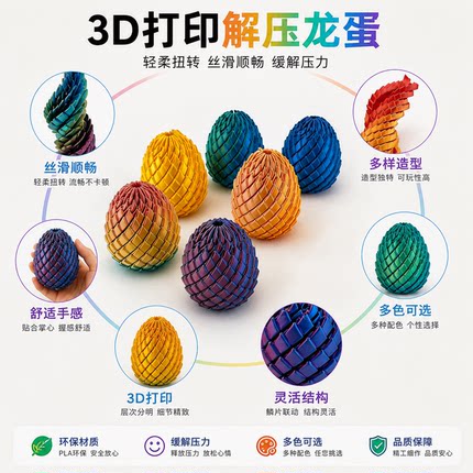 3D打印玩具解压龙蛋旋转变形球史莱姆球创意成人手指解压神器