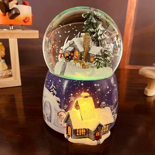 发光自动飘雪旋转水晶球音乐盒