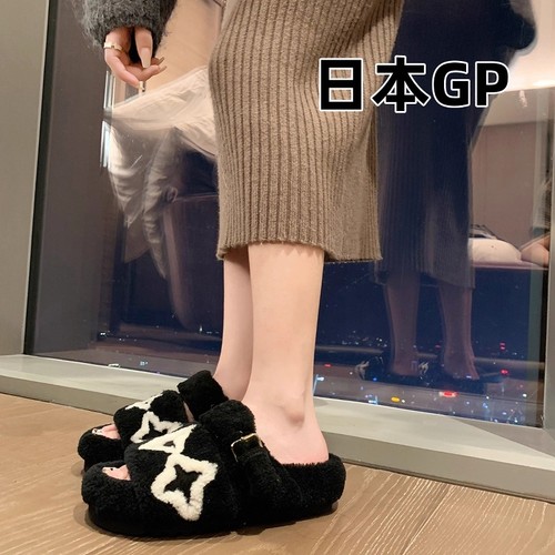 日本GP高级一字羊毛厚底毛毛拖鞋
