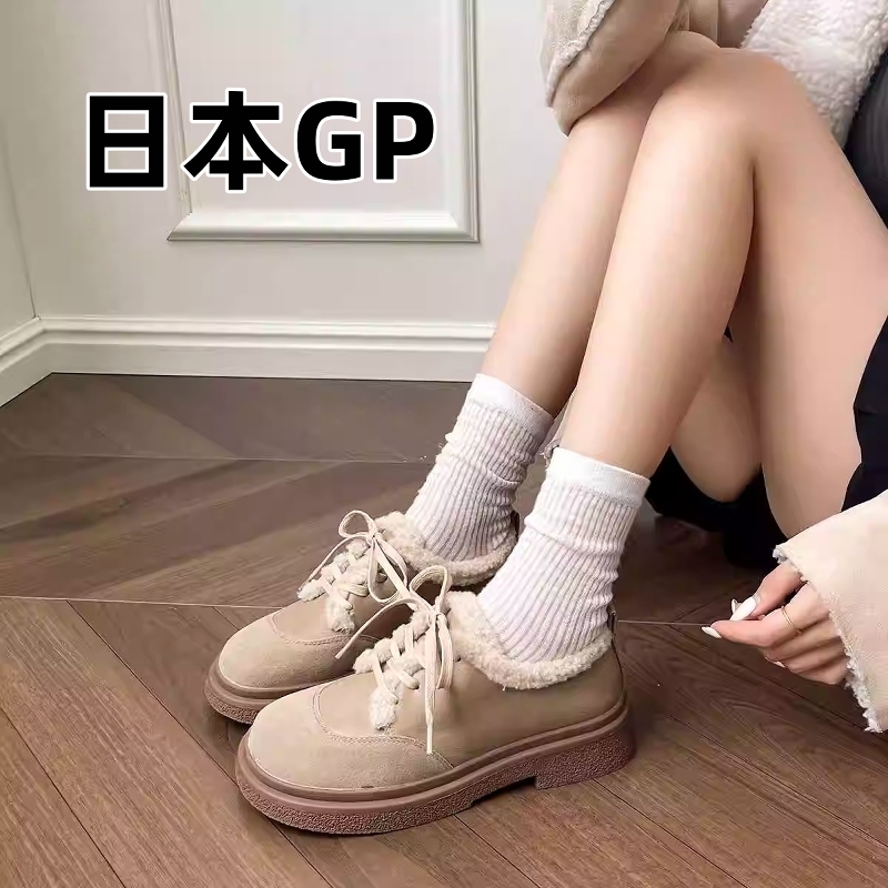 日本GP复古粗跟加绒保暖毛毛鞋女