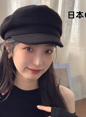 日本GP优雅平顶贝雷帽女秋冬韩系新款复古毛呢时尚画家帽气质帽子