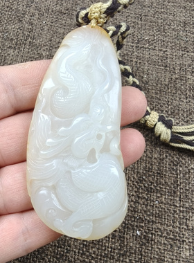 和田玉青白玉雕刻把玩件生意兴隆