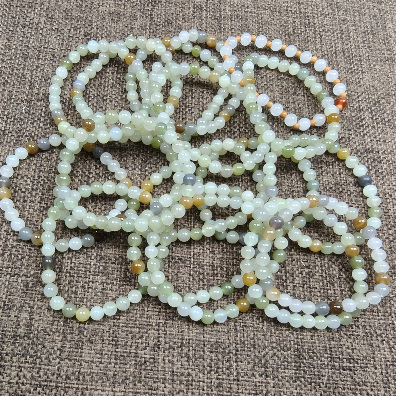 和田玉保真青白玉且末糖手链烟紫