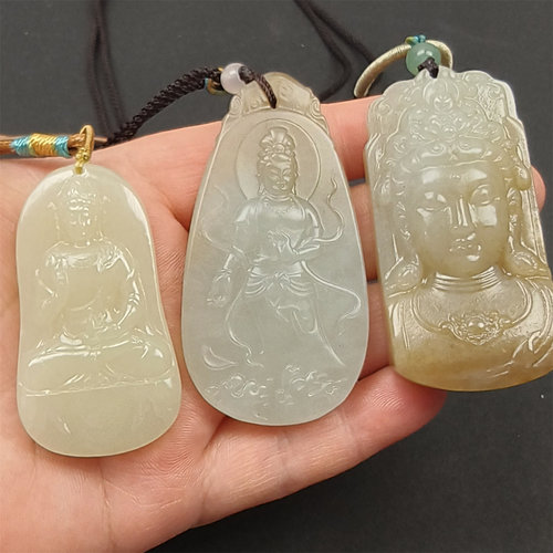 天然和田且末山料青白玉吊坠保真