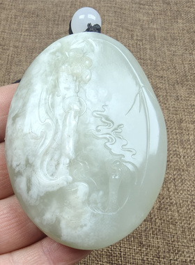 天然和田玉青海山料青白玉雕刻把件挂件悟道保真支持全国复验