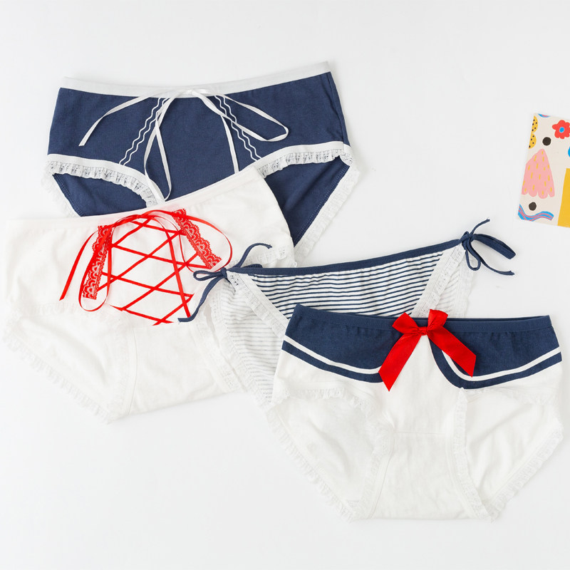 日系二次元可爱少女内裤海军风中腰甜美卡通纯棉内裆学生三角裤女