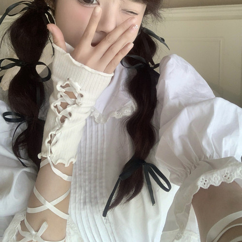 女棉质绑带手套袖套甜酷