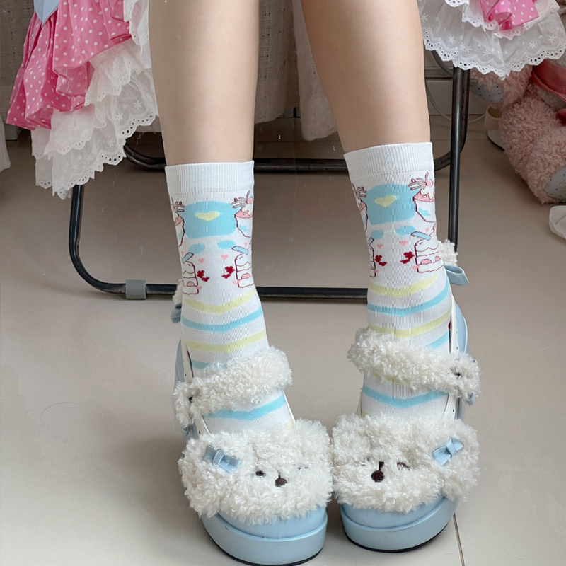 洛丽塔蓝粉色多巴胺彩色可爱袜女