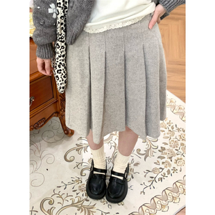 踏进银河 燕麦拿铁 秋冬乖巧学院风呢子中裙韩系百搭显瘦百褶短裙