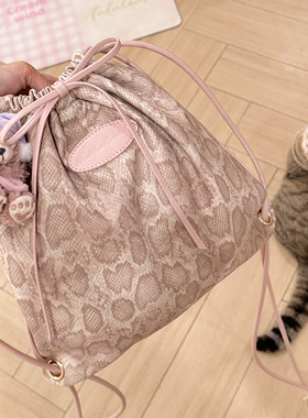 NanNanS小精灵 抽绳束口双肩包包袋少女淡粉色洋气韩系芭蕾风原创
