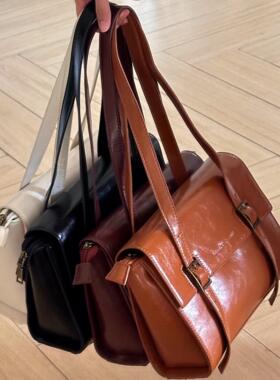 NanNanS咖啡屋 单肩手提JK制服包包女百搭休闲学院校供油蜡皮原创