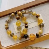 金霸大综合手串天然黄塔晶金虎眼茶水晶串珠气质高级复古招财手链