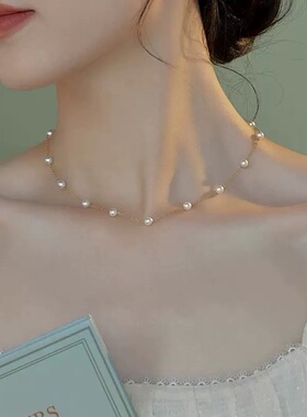 早春新款法式复古赫本风珍珠极简浪漫不掉色钛钢镀金项链