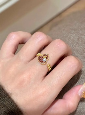葫芦滴釉珍珠戒指中式复古气质轻奢小众设计感百搭食指叠戴指环