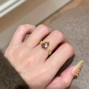 葫芦滴釉珍珠戒指中式 复古气质轻奢小众设计感百搭食指叠戴指环