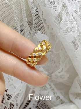 镂空交织锆石开口戒指气质轻奢小众高级设计感中古风食指叠戴指环