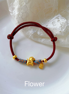 本命年沙金小马福牌红绳编织绳手链气质轻奢新年礼物时尚百搭手饰